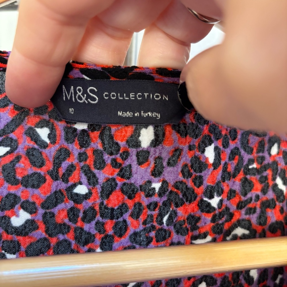 M&S Collection Womens Purple Red Blouse Size 6 Medium Office Peasant Indie Wild - Picture 3 of 14